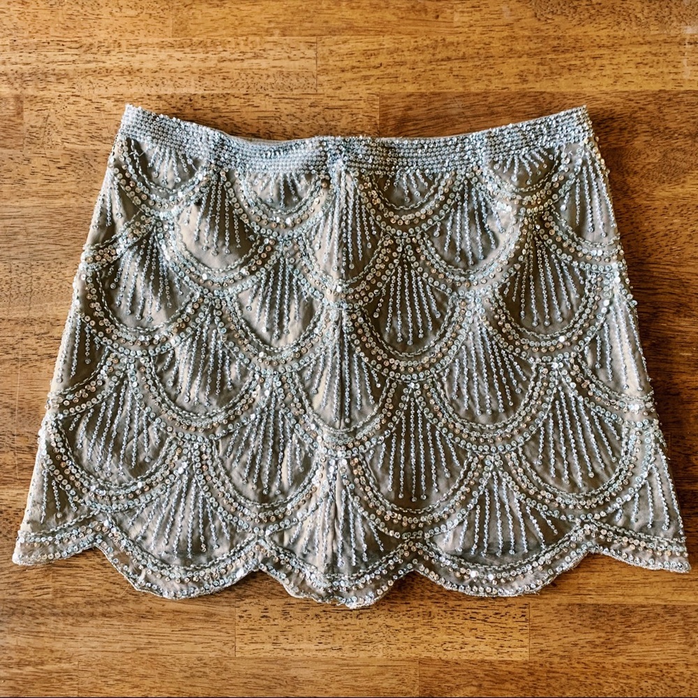 Vintage Metallic Sequin Scalloped Mini Skirt - Silver & Gold / Pewter